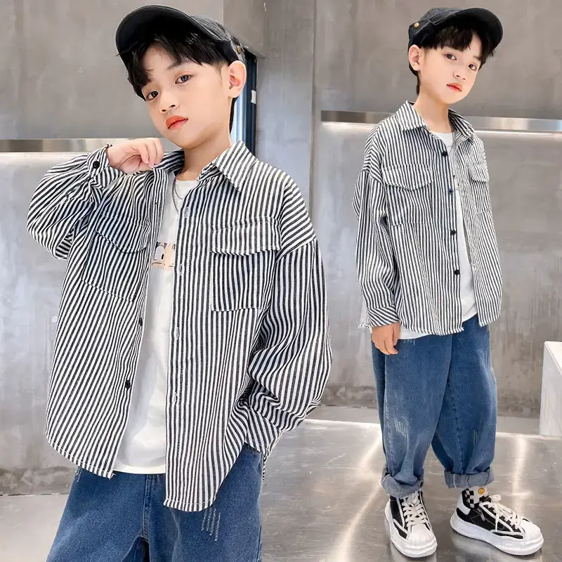 Boys Striped Long Sleeve Shirt 2025 Spring - Image 3