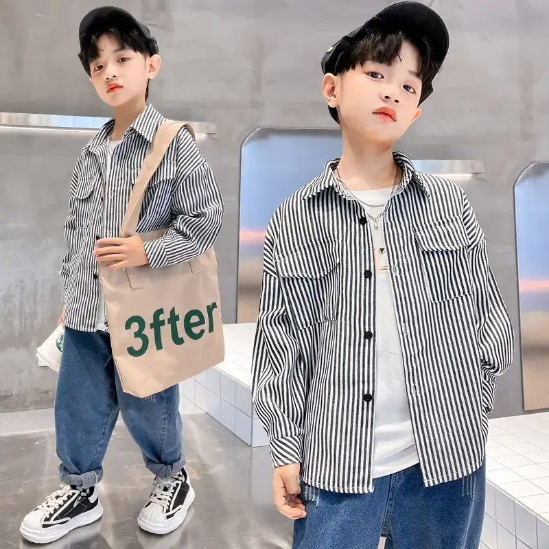 Boys Striped Long Sleeve Shirt 2025 Spring - Image 4
