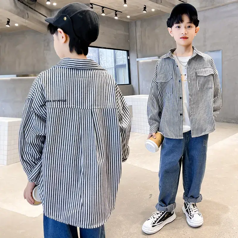 Boys Striped Long Sleeve Shirt 2025 Spring - Image 5