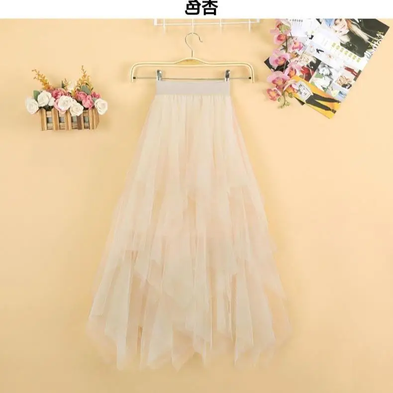 Black Mesh Irregular Skirt for Girls Mid-Length Gauze - Image 8