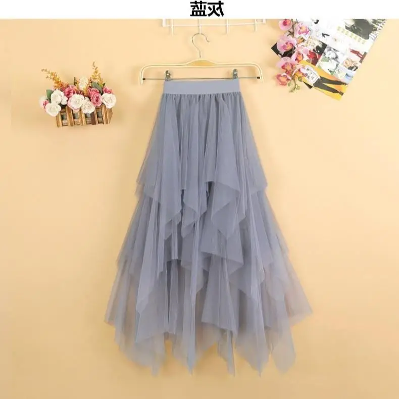 Black Mesh Irregular Skirt for Girls Mid-Length Gauze - Image 9