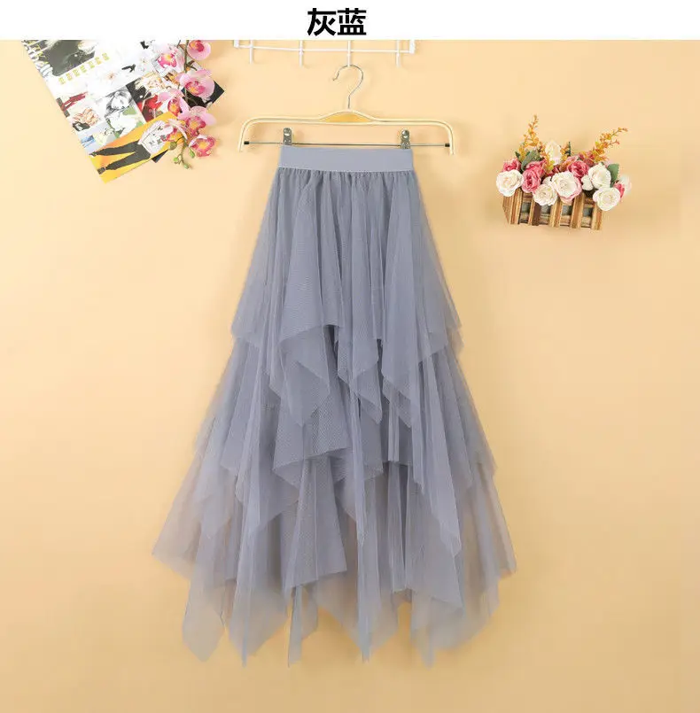 Black Mesh Irregular Skirt for Girls Mid-Length Gauze — feature 10
