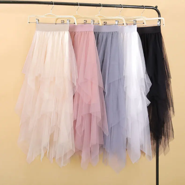 Black Mesh Irregular Skirt for Girls Mid-Length Gauze — feature 3