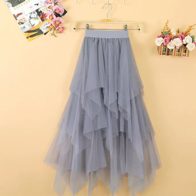 Black Mesh Irregular Skirt for Girls Mid-Length Gauze - Image 2