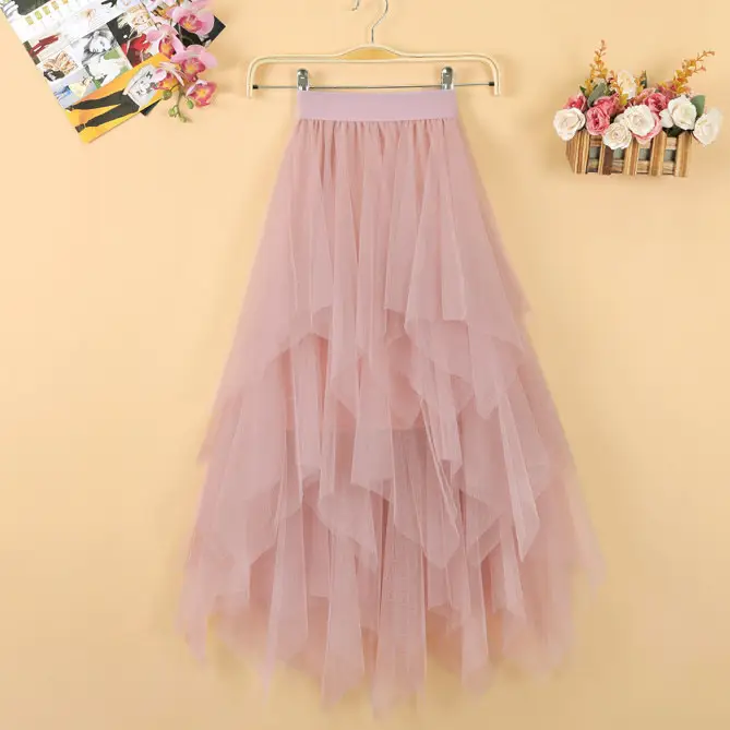 Black Mesh Irregular Skirt for Girls Mid-Length Gauze - Image 4