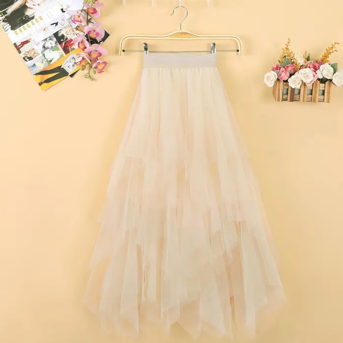 Black Mesh Irregular Skirt for Girls Mid-Length Gauze - Image 5