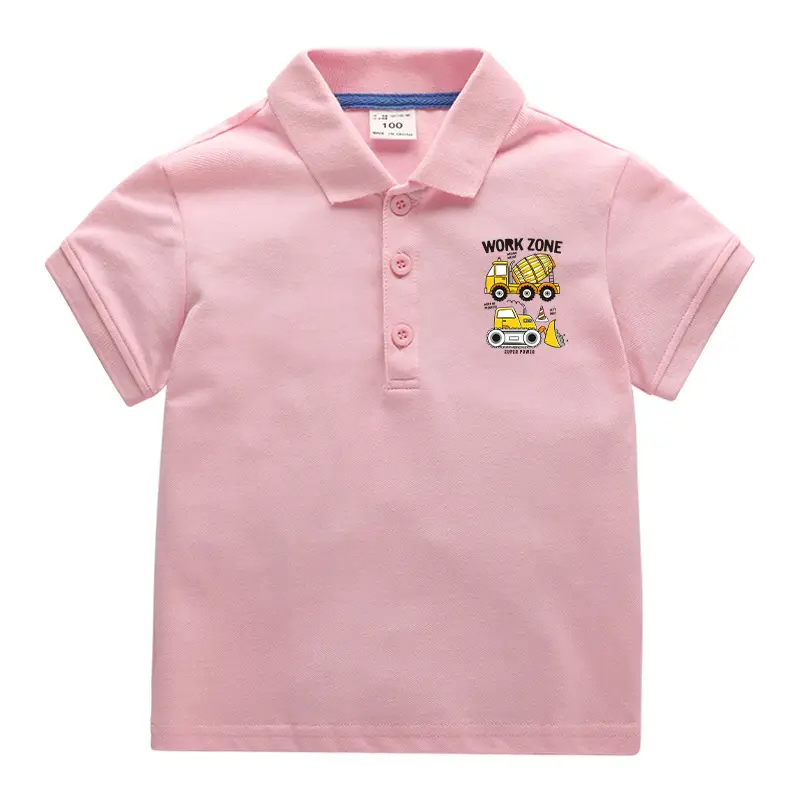 Mi Chun Boys Polo Shirt Blue Cotton Cartoon Print - Image 2