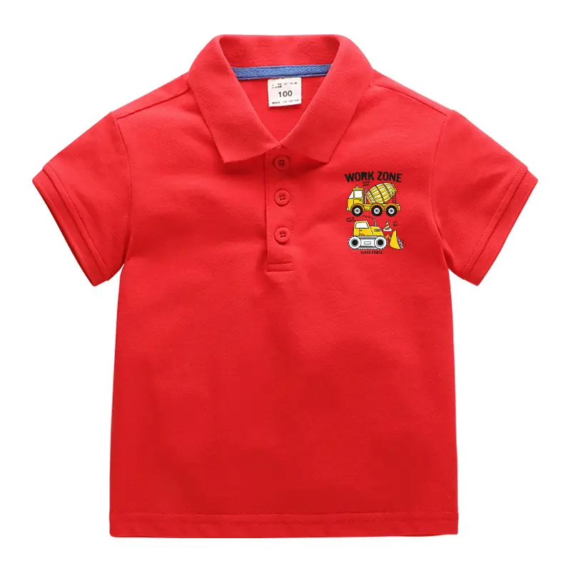 Mi Chun Boys Polo Shirt Blue Cotton Cartoon Print - Image 3