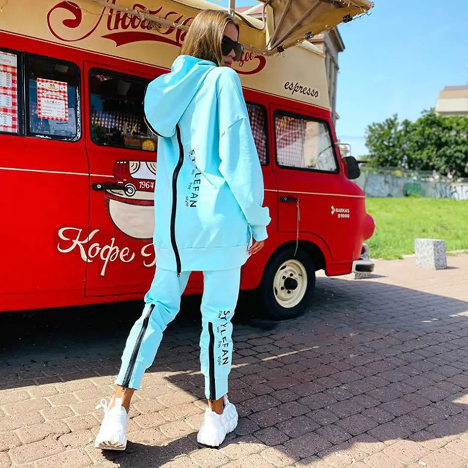2021 White Letter Printed Women's Track Suit Long Zipper Pants - Image 15