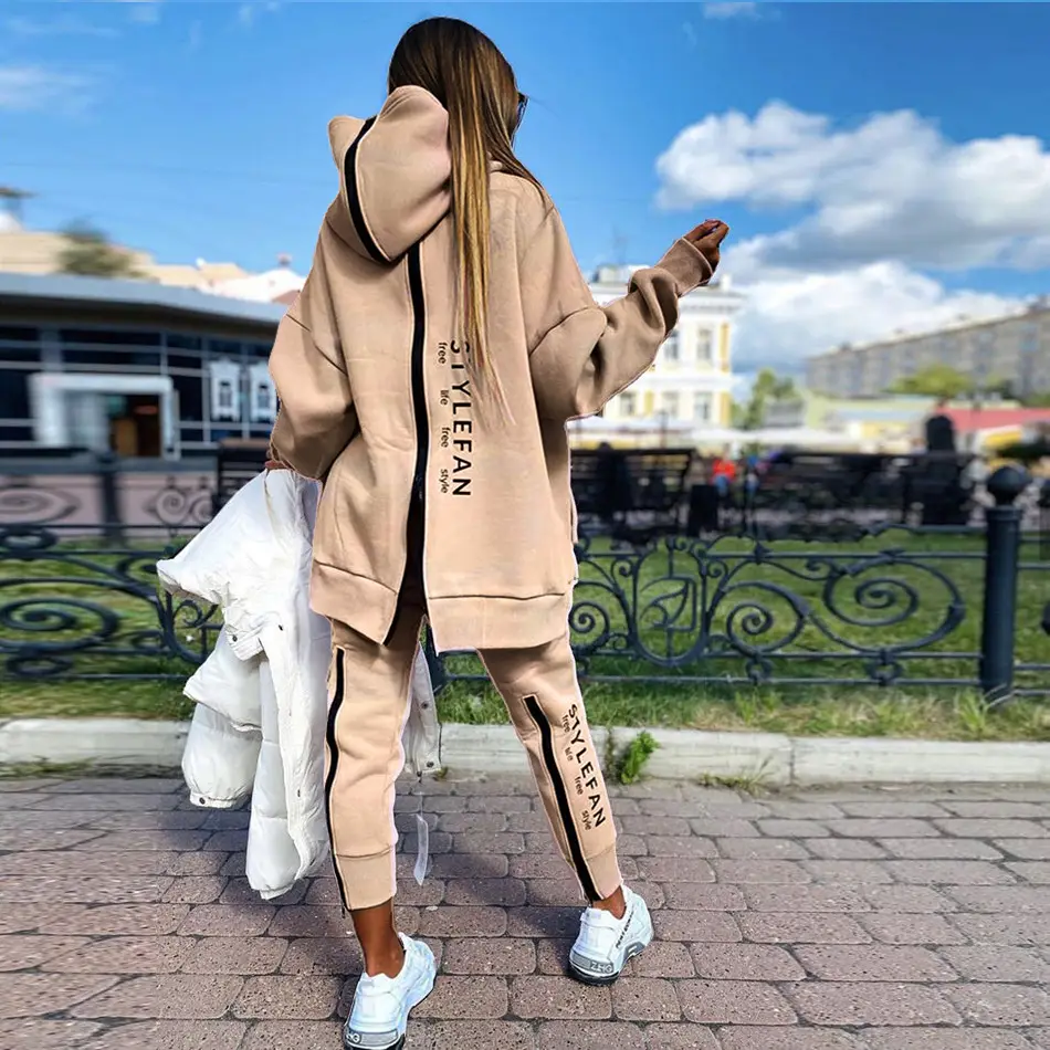 2021 White Letter Printed Women's Track Suit Long Zipper Pants - Image 16