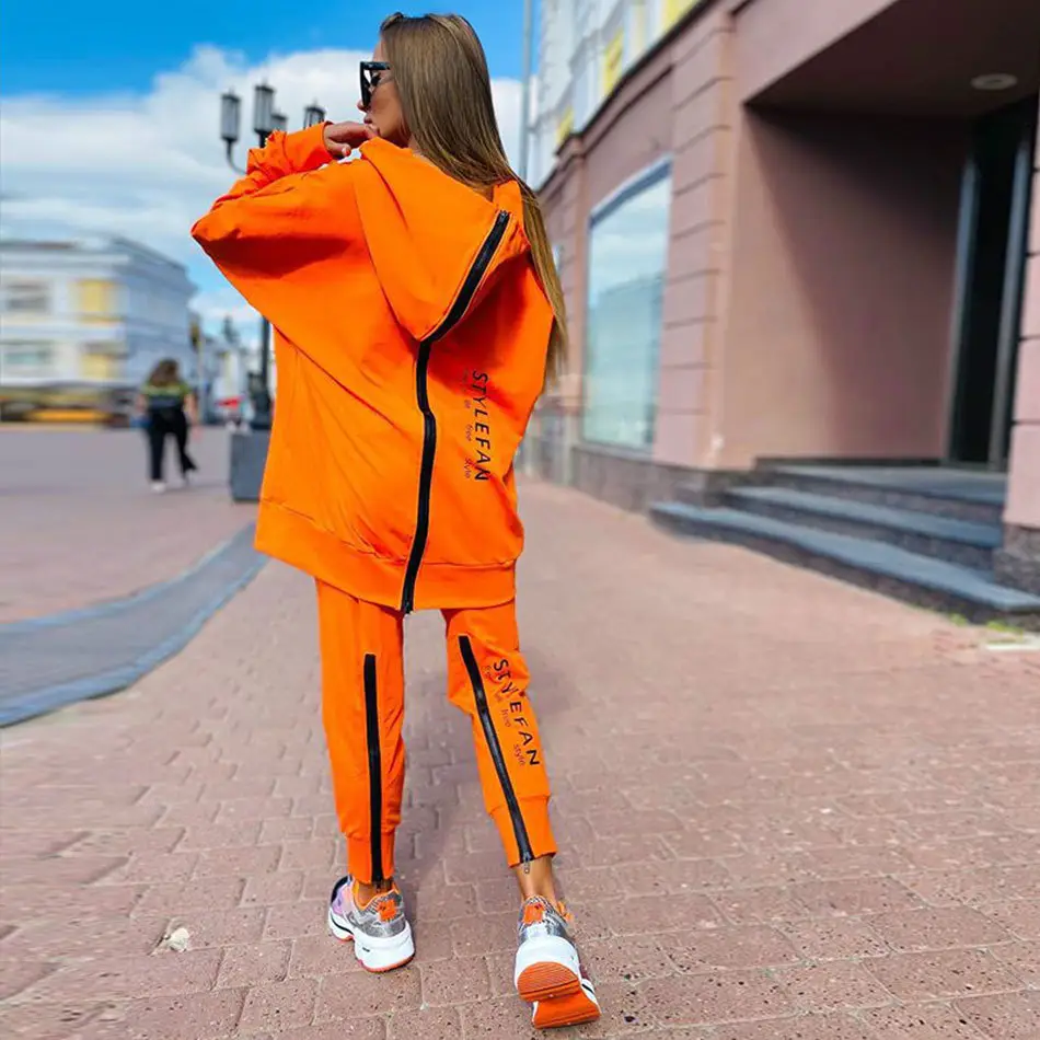 2021 White Letter Printed Women's Track Suit Long Zipper Pants - Image 10