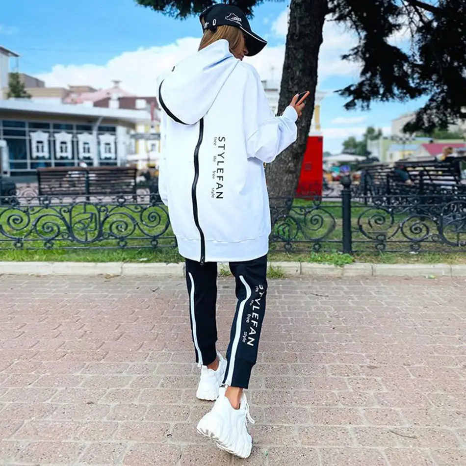 2021 White Letter Printed Women's Track Suit Long Zipper Pants - Image 11