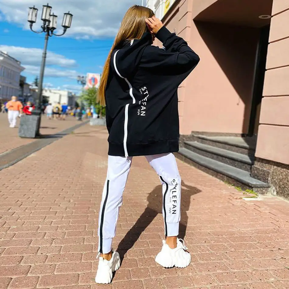 2021 White Letter Printed Women's Track Suit Long Zipper Pants - Image 12