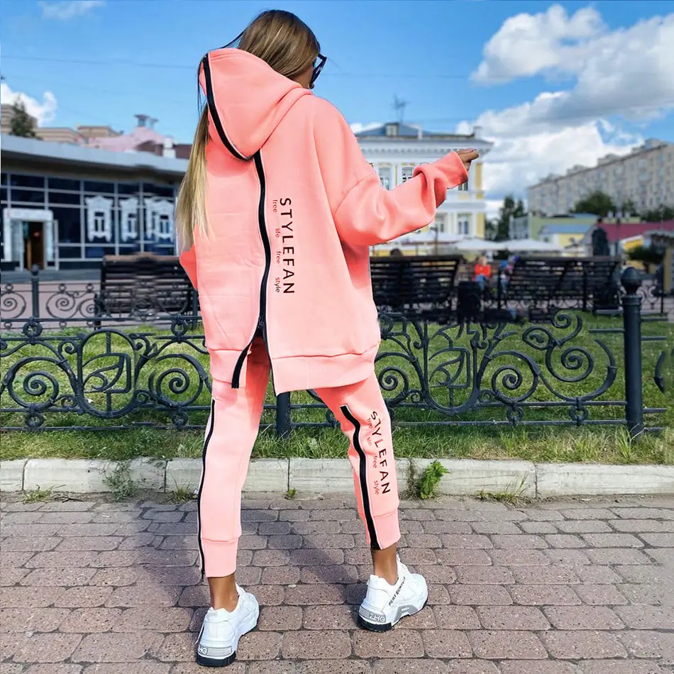 2021 White Letter Printed Women's Track Suit Long Zipper Pants - Image 2