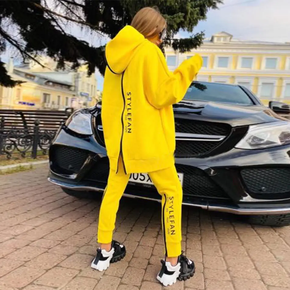 2021 White Letter Printed Women's Track Suit Long Zipper Pants - Image 3
