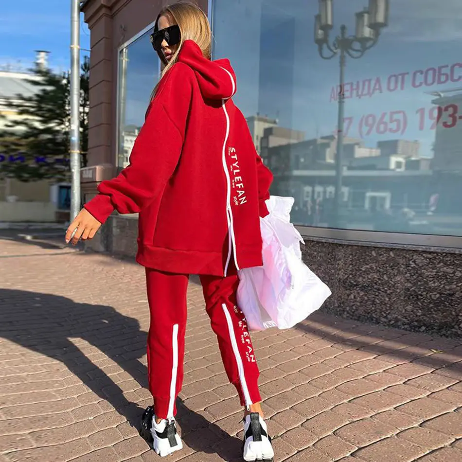 2021 White Letter Printed Women's Track Suit Long Zipper Pants - Image 4