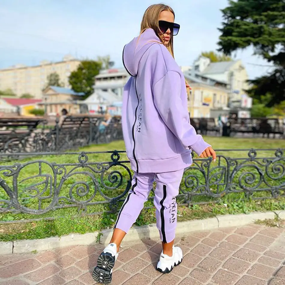 2021 White Letter Printed Women's Track Suit Long Zipper Pants - Image 5