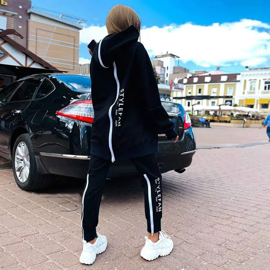 2021 White Letter Printed Women's Track Suit Long Zipper Pants - Image 6