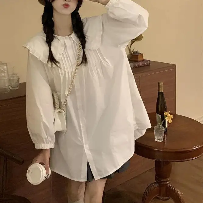 Women's White French Style Long Sleeve Dress 2022 - Image 6