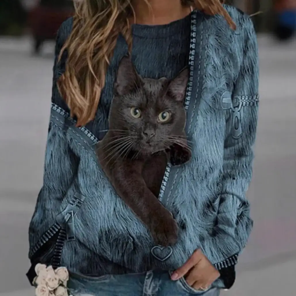 2021 Cat Printed Crossbody Jacket for Women Brown - Image 5