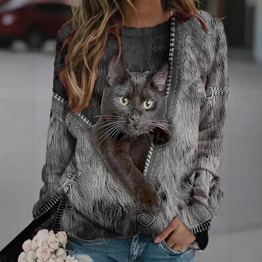 2021 Cat Printed Crossbody Jacket for Women Brown - Image 7