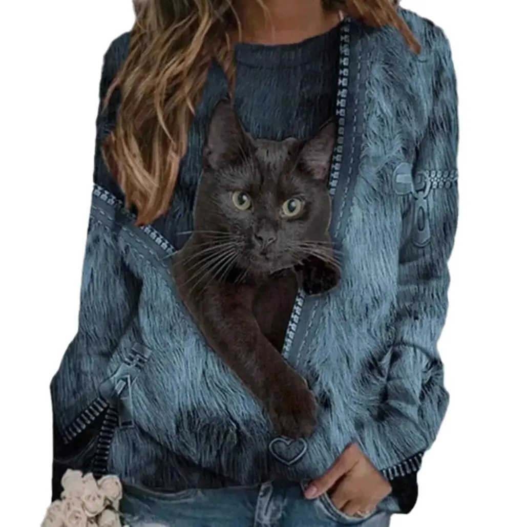 2021 Cat Printed Crossbody Jacket for Women Brown - Image 8
