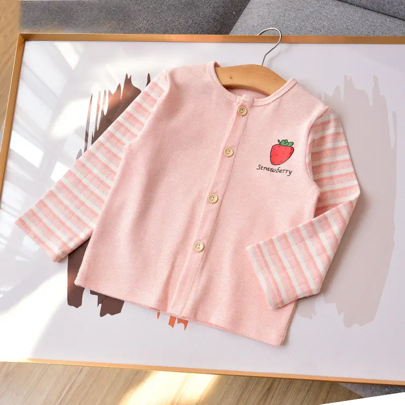 Baby Cotton Cardigan Top Pink Strawberry Print - Image 5