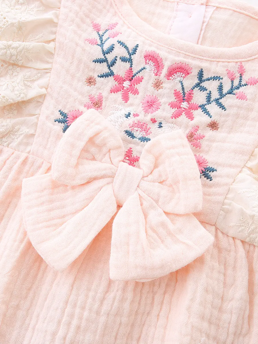 Baby Cotton Lace Short Sleeve Hatshirt with Lotus Leaf Design - Image 5