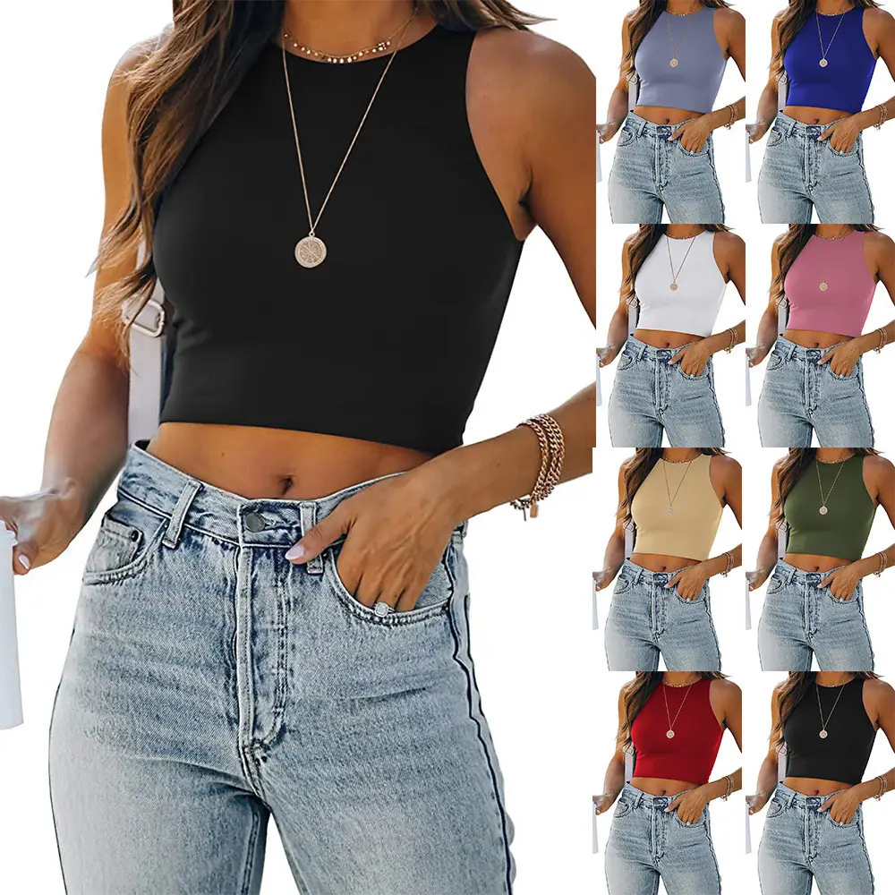Women Sleeveless V-Neck Vest T-Shirt 2023 Summer Light Blue - Image 11
