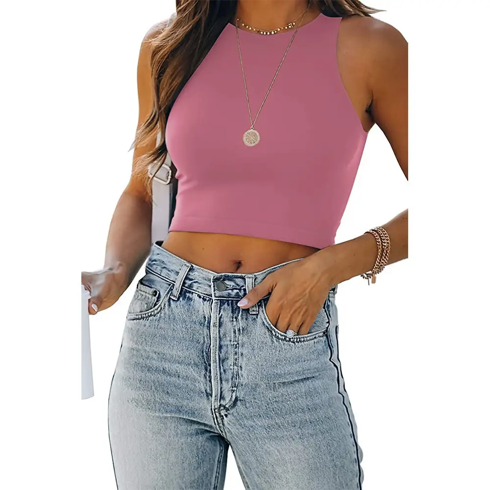Women Sleeveless V-Neck Vest T-Shirt 2023 Summer Light Blue - Image 14