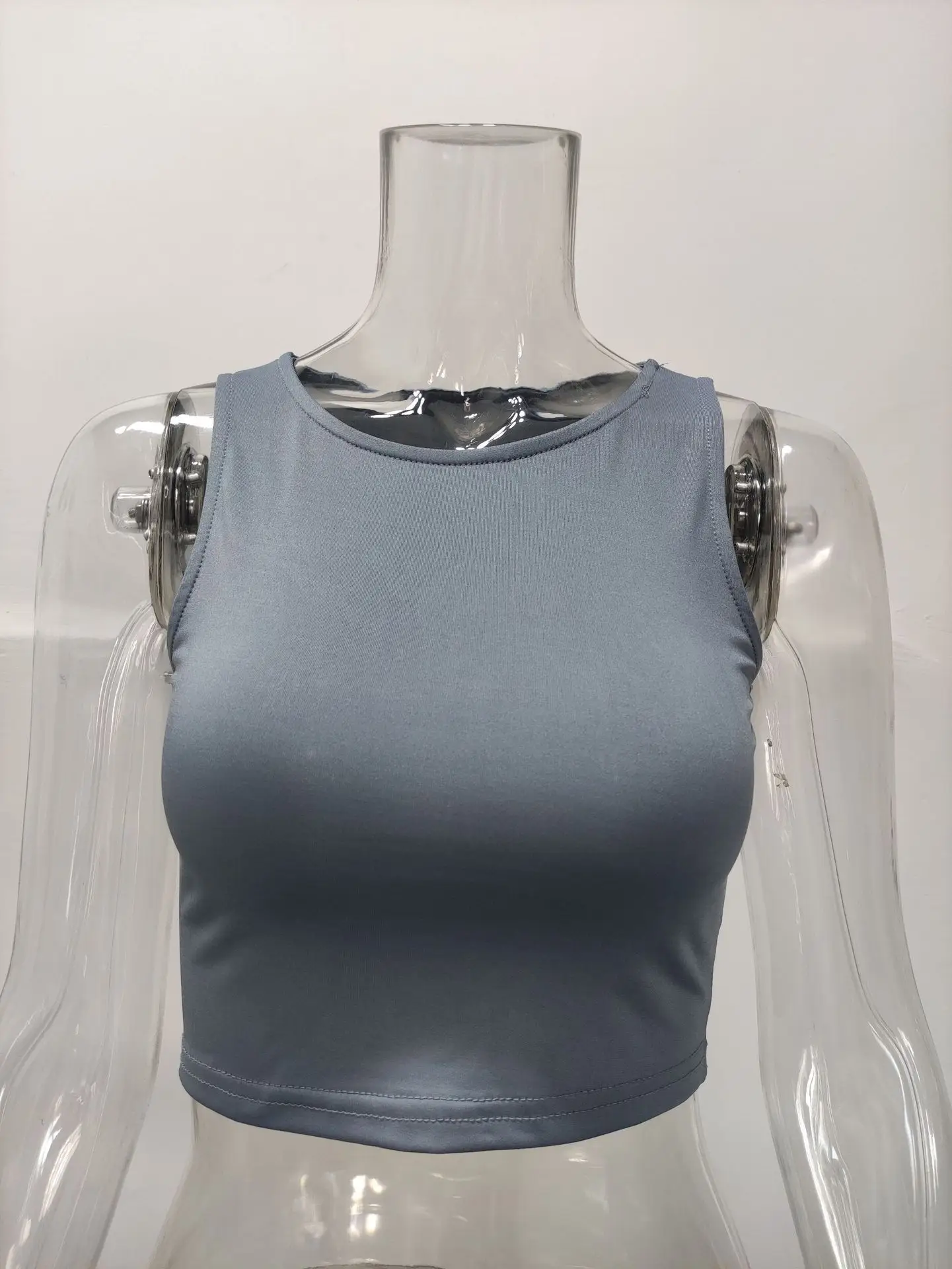 Women Sleeveless V-Neck Vest T-Shirt 2023 Summer Light Blue — feature 2
