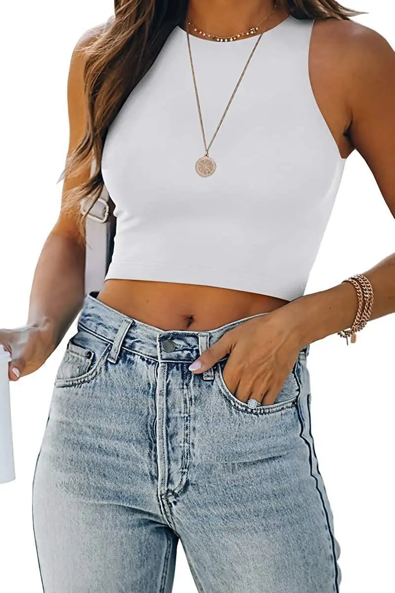 Women Sleeveless V-Neck Vest T-Shirt 2023 Summer Light Blue — feature 22