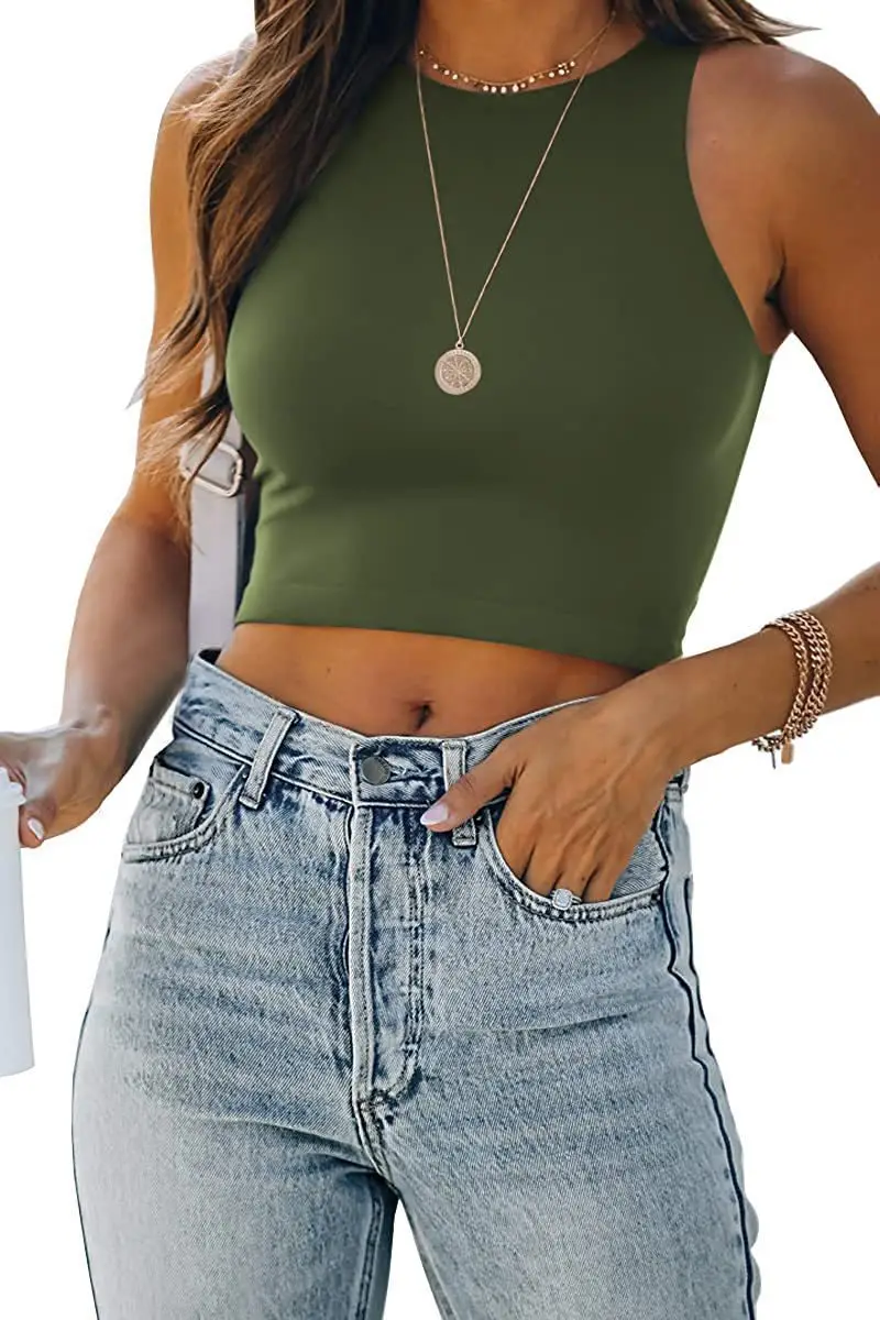Women Sleeveless V-Neck Vest T-Shirt 2023 Summer Light Blue — feature 26