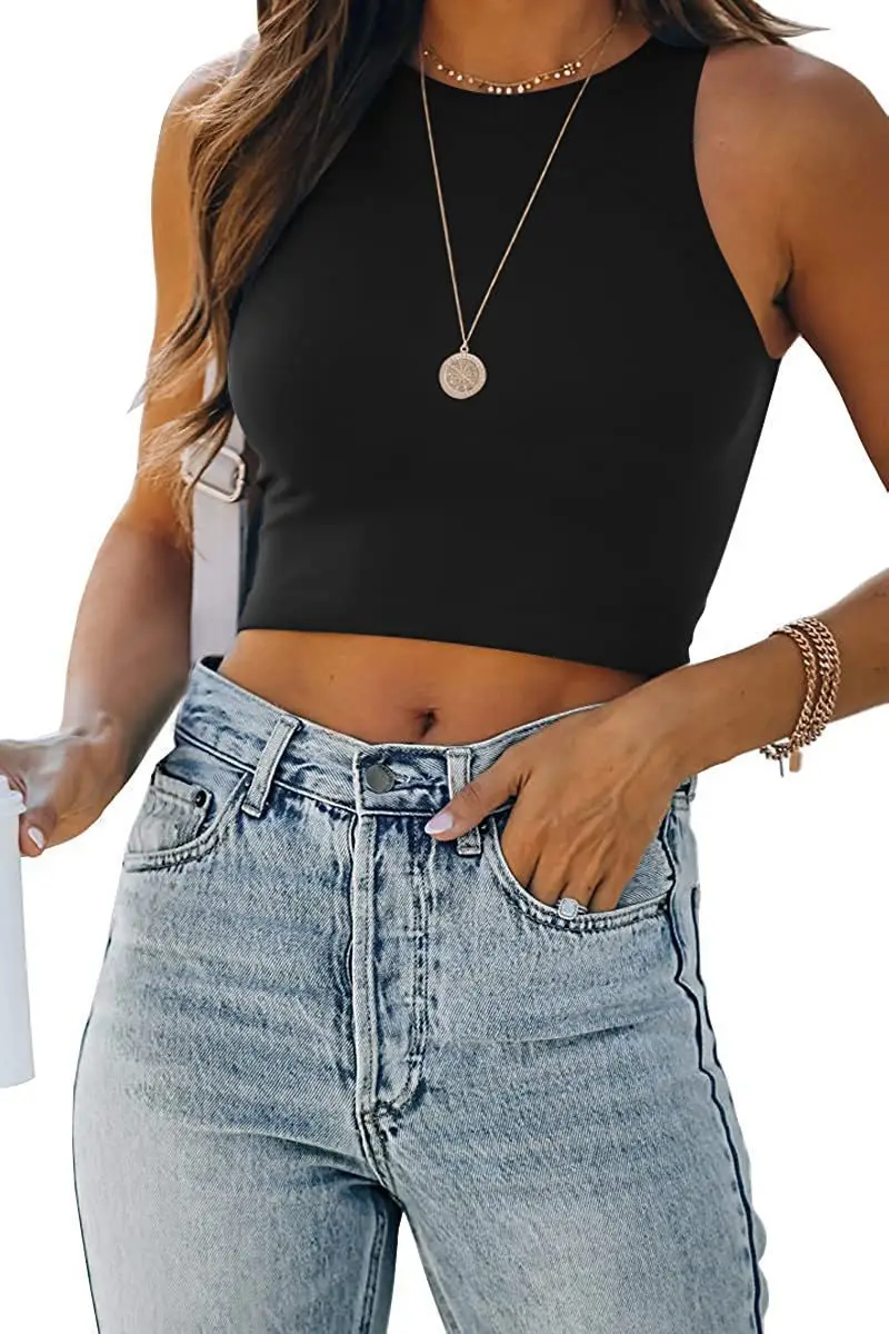 Women Sleeveless V-Neck Vest T-Shirt 2023 Summer Light Blue — feature 30