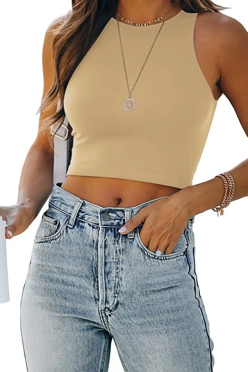 Women Sleeveless V-Neck Vest T-Shirt 2023 Summer Light Blue — feature 34