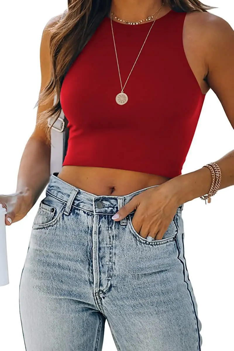 Women Sleeveless V-Neck Vest T-Shirt 2023 Summer Light Blue — feature 38