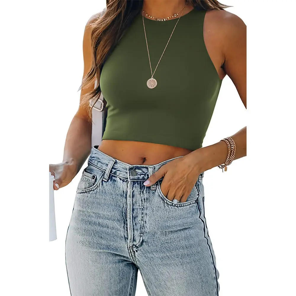Women Sleeveless V-Neck Vest T-Shirt 2023 Summer Light Blue - Image 2