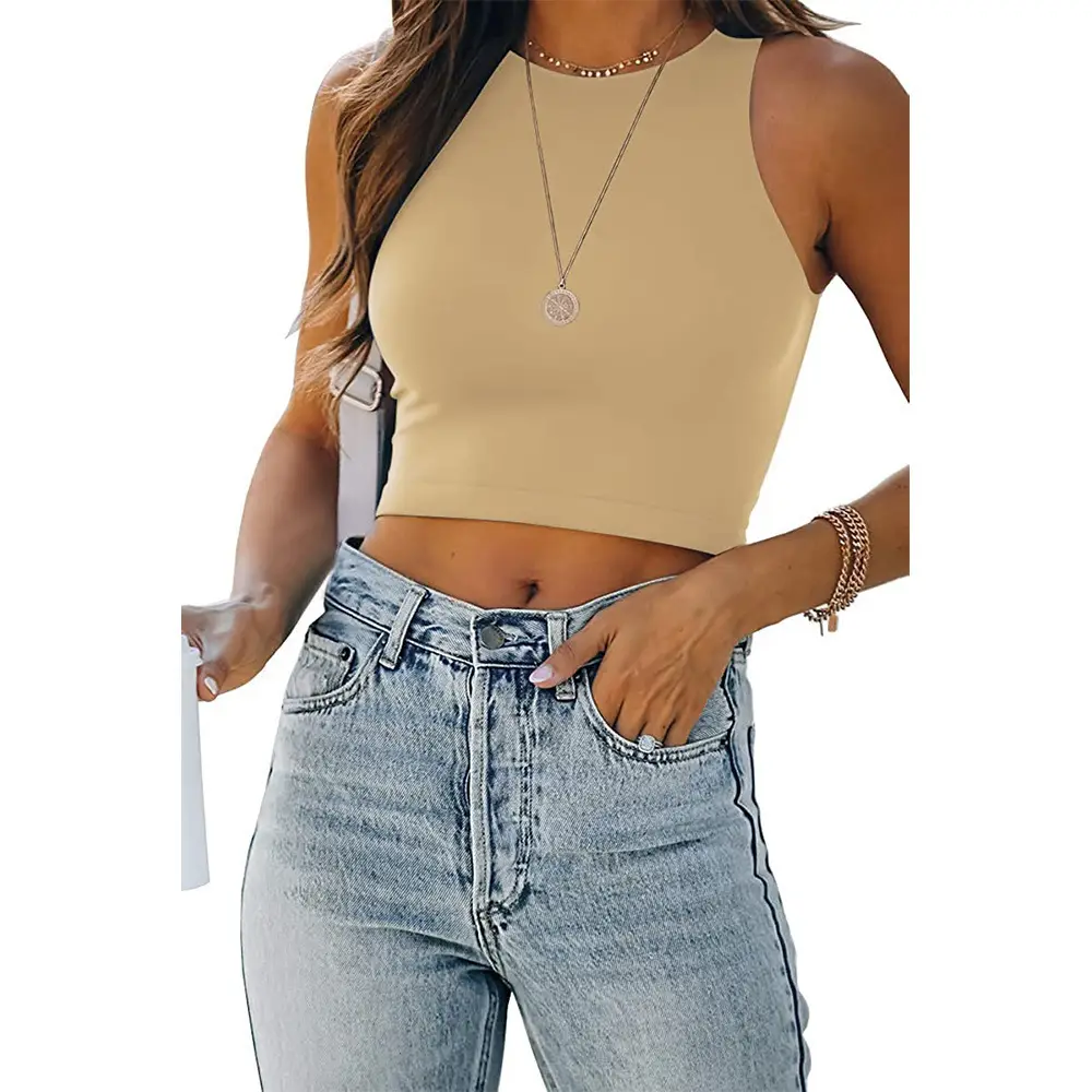 Women Sleeveless V-Neck Vest T-Shirt 2023 Summer Light Blue - Image 5