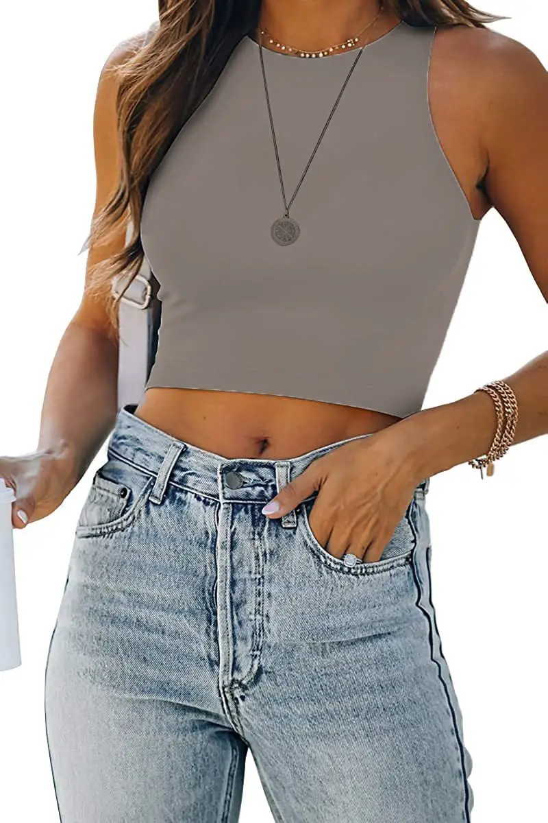 Women Sleeveless V-Neck Vest T-Shirt 2023 Summer Light Blue - Image 9
