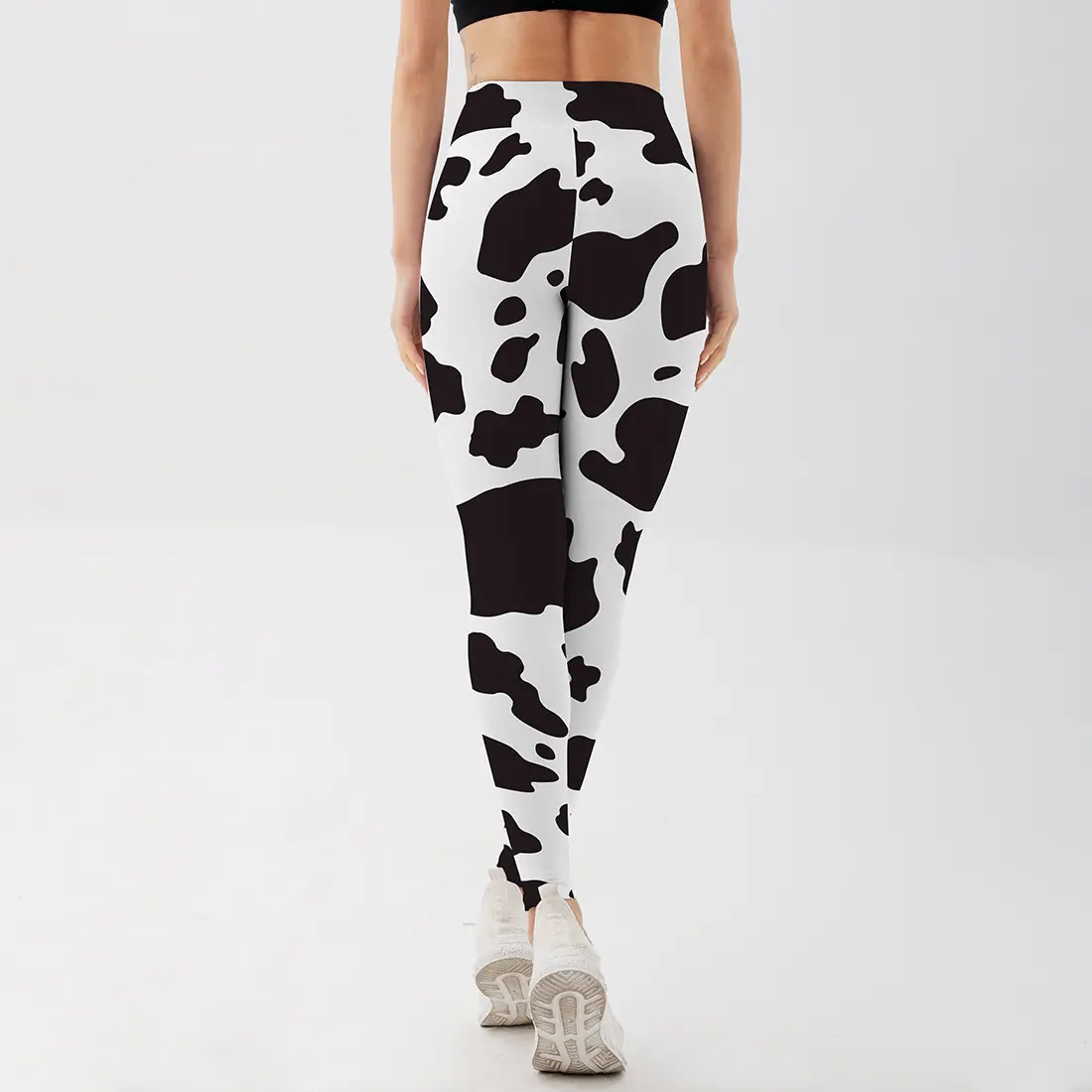Cow Print Leggings Black White Women Sports Yoga - Image 4