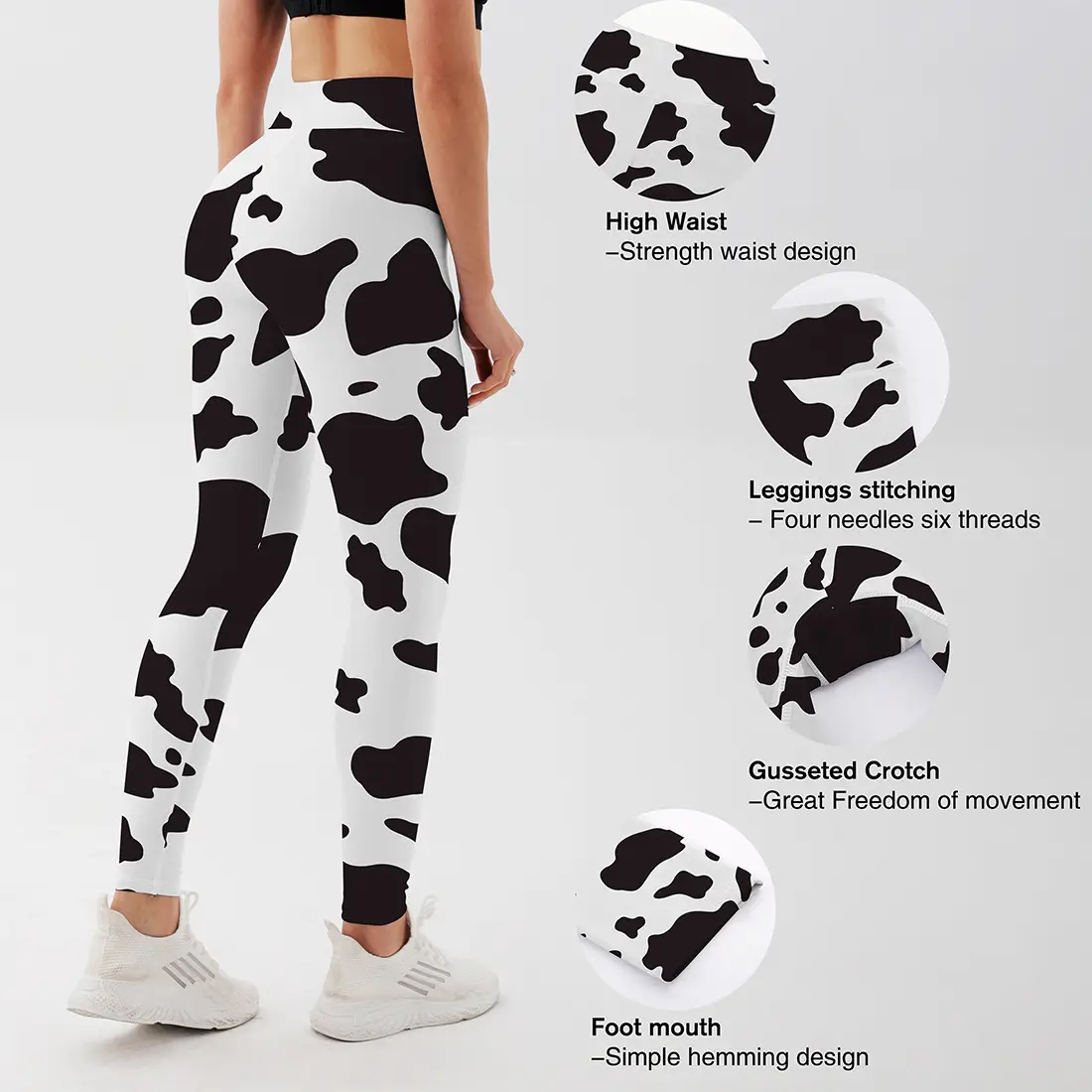 Cow Print Leggings Black White Women Sports Yoga - Image 5