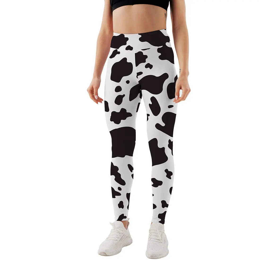 Cow Print Leggings Black White Women Sports Yoga - Image 6