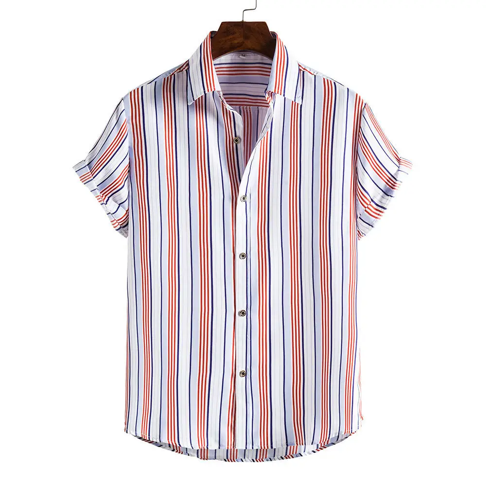 Men's Plaid Short Sleeve Beach Shirt Light Blue Pink - Image 13