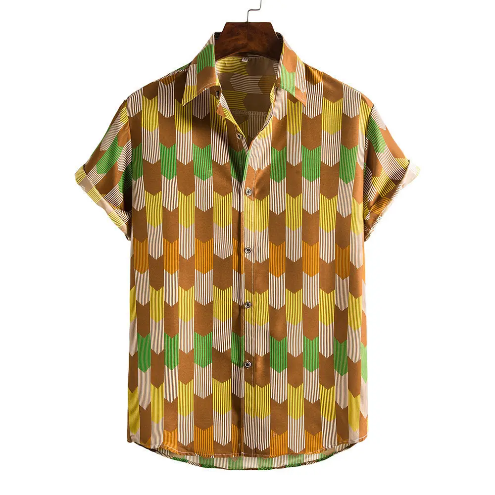 Men's Plaid Short Sleeve Beach Shirt Light Blue Pink — feature 10