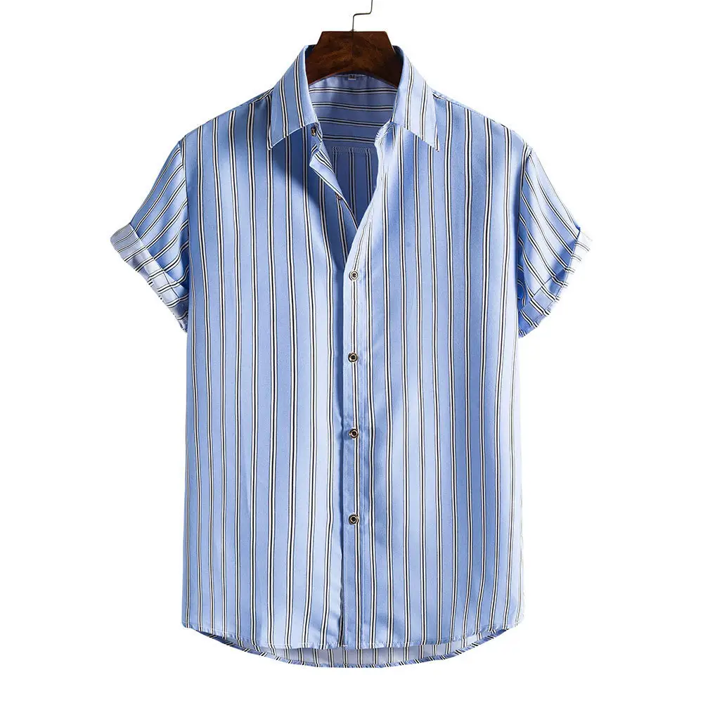 Men's Plaid Short Sleeve Beach Shirt Light Blue Pink - Image 3
