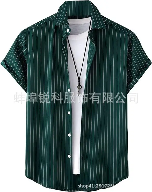 Men's Plaid Short Sleeve Beach Shirt Light Blue Pink - Image 42