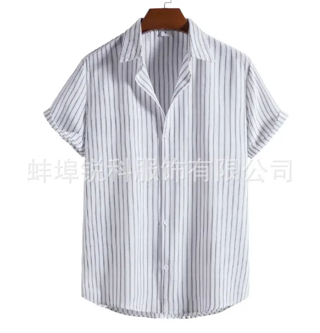 Men's Plaid Short Sleeve Beach Shirt Light Blue Pink - Image 48