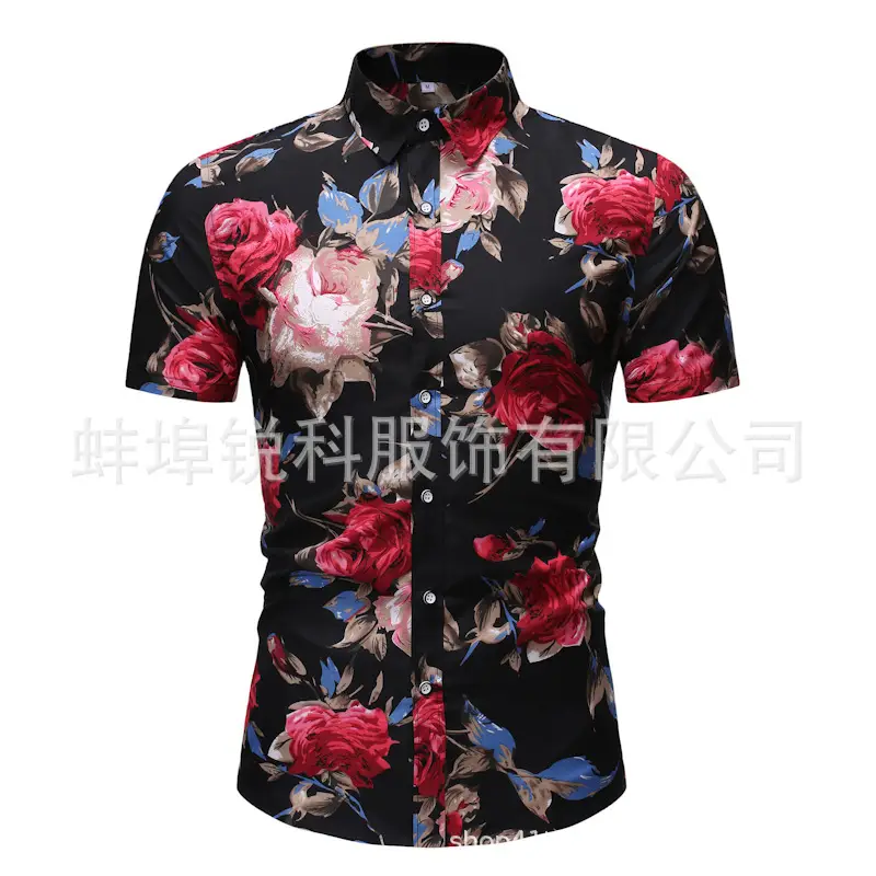 Men's Plaid Short Sleeve Beach Shirt Light Blue Pink - Image 72