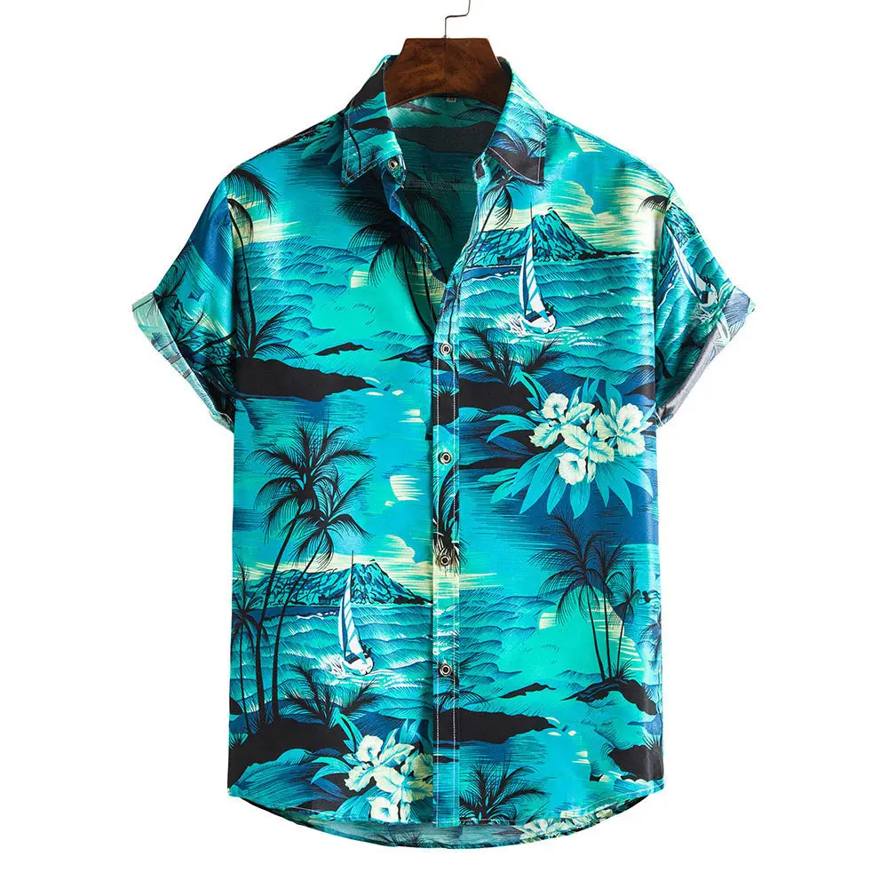 Men's Plaid Short Sleeve Beach Shirt Light Blue Pink - Image 11
