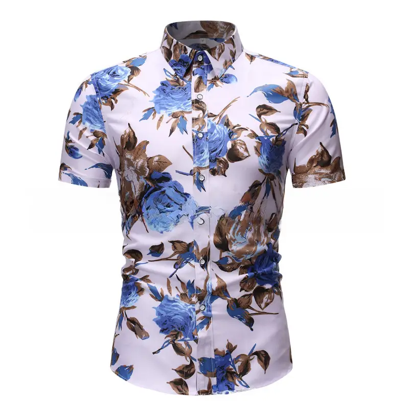 Men's Plaid Short Sleeve Beach Shirt Light Blue Pink - Image 67